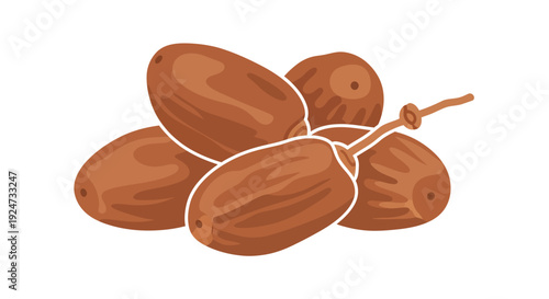 A stylized illustration of a cluster of brown dates with a stem.