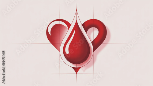 Vector illustration of a stylized heart with a blood drop symbolizing love and health on a white background