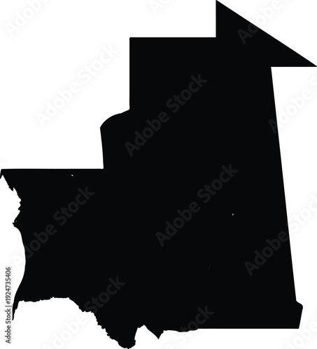 Black Silhouette Map of Mauritania on White Background