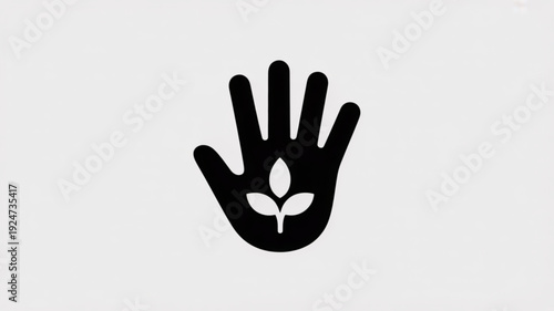 Black hand icon with green sprouting seedling eco friendly symbol environmental conservation logo sustainable living concept