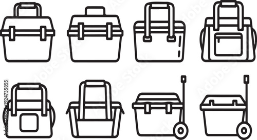 A variety of toolboxes and storage containers with different designs and features Vector