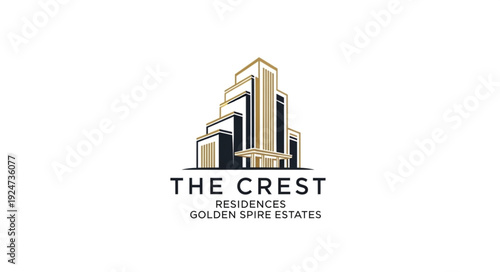 The Crest Residences Golden Gate Estates logo design featuring a modern skyscraper.