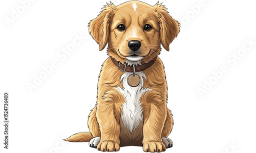 Adorable Golden Puppy with Collar Vector Illustration