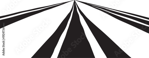 Black and white abstract road lines converging perspective view