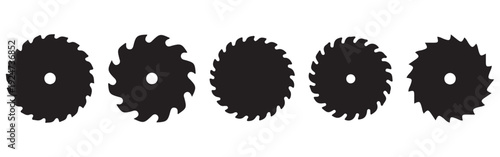 Industrial Circular Saw Blade Icon Set – Black Silhouette Woodworking, Carpentry and Cutting Tool Vector CollectionWeb
