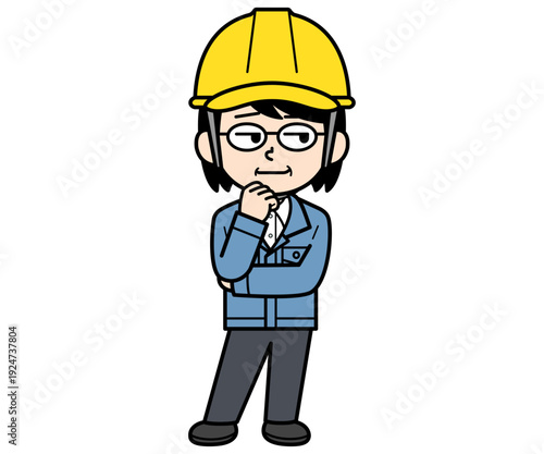 不敵に笑うヘルメットをかぶった現場監督の中年女性