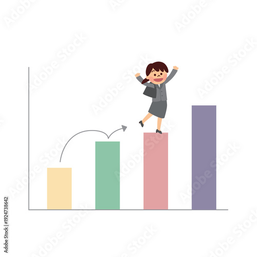 グラフを駆け上がるスーツ姿の女性