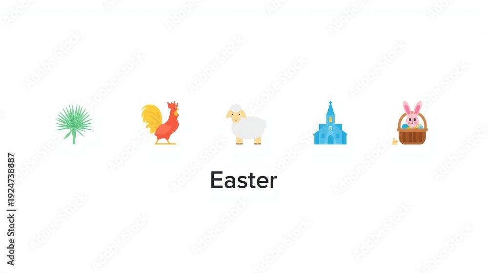 Fototapeta premium Colorful icons representing traditional symbols associated with the easter celebration.