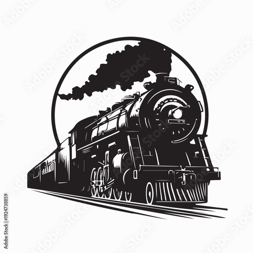 Antique Steam Engine Logo Vector Art Isolated On white Background