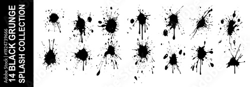 Black ink splatter. Vector watercolor paint brush texture. Ink splash and stain set 