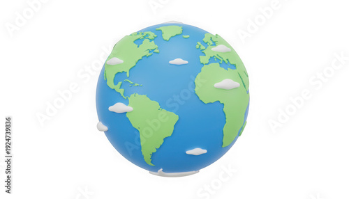 3D globe with continents map isolated on transparent background