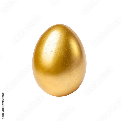 Shiny polished gold egg, smooth surface with subtle texture, isolated 3D object on white