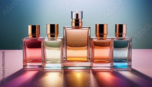 Perfume Layering Combinations With Transparent Glass Bottles In Minimalist Style And Soft Gradients