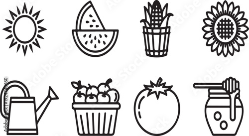 A delightful illustration showcasing various gardening and harvest elements. Vector