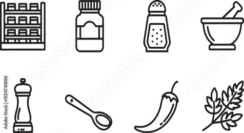A variety of kitchen utensils and ingredients commonly used in cooking Vector