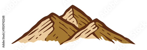 Hand Drawn Mountain Vector Illustration in Earth Tone Colors, Retro Outdoor Landscape Design
