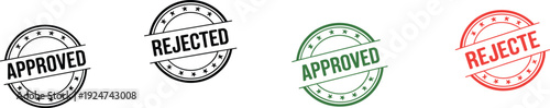 Approval rejection stamp icon set, decision artwork, official vector design, administrative graphic pack, status symbol collection, circular seal sketch