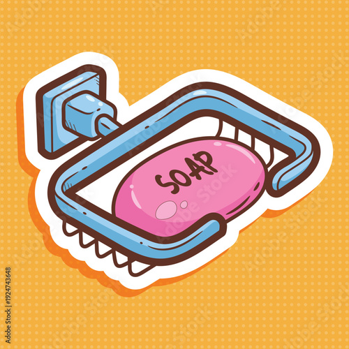 Cartoon Soap Bar in Blue WallMounted Dish Sticker Vector Art
