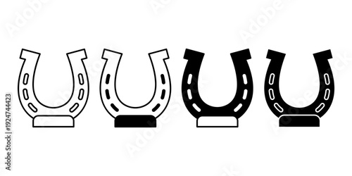Lucky Horseshoe Icon Collection in Outline and Solid Style for Irish Festival