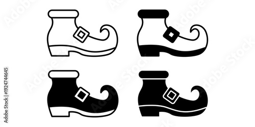 Leprechaun Shoes Icon Collection in Outline and Solid Style for Irish Festival