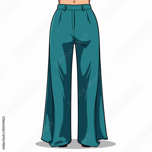 Stylish high-waisted teal wide-leg trousers for women featuring a tailored fit and flowing silhouette for professional office wear and elegant evening looks.
