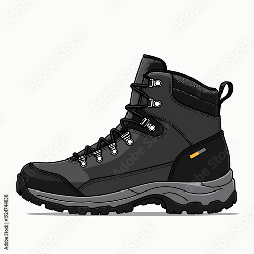 Step into adventure with these rugged black hiking boots designed for superior grip and foot protection during intense mountain trekking or outdoor work.

