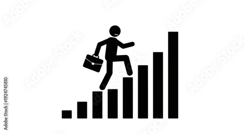 Businessman climbing up a bar graph with briefcase in hand