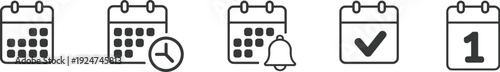 Calendar icon illustration set, scheduling artwork, reminder vector design, date graphic pack, productivity symbol collection, task completion sketch