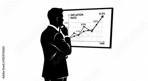 Businessman looking at inflation rate graph on screen