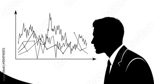 Businessman silhouette talking with a graph and chart in the background