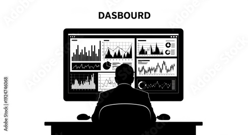 A person sitting at a desk in front of a large computer monitor displaying various graphs
