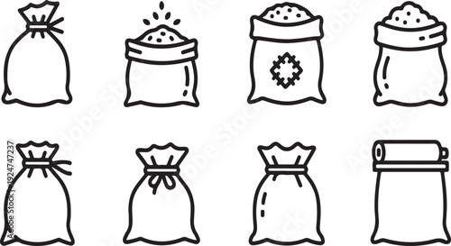 Assorted bags and sacks filled with various contents and materials Vector