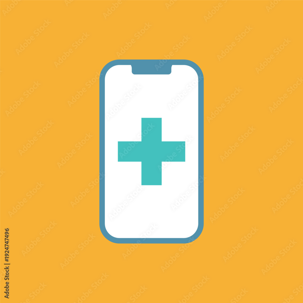 Obraz premium シンプルなスマホの医療表記のラインアイコン