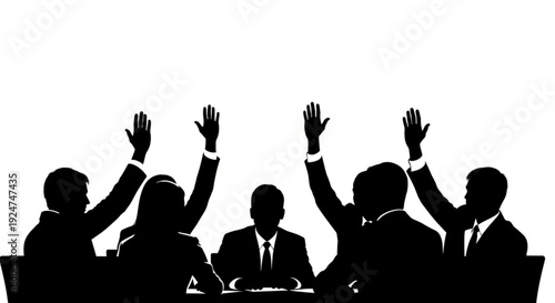 Silhouette of businesspeople raising hands in meeting
