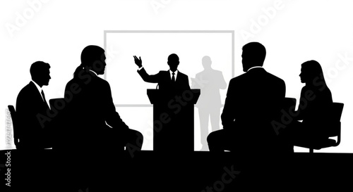 Business meeting with people in silhouette discussing at a conference table