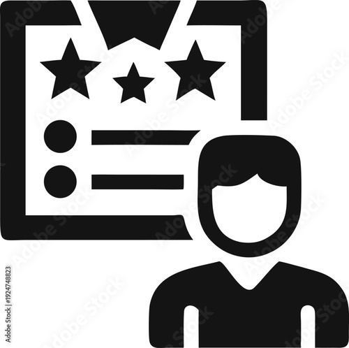 Customer evaluating product quality and service satisfaction with a rating and checklist display