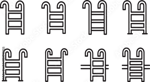 Eight different types of ladders displayed in a two by four grid Vector