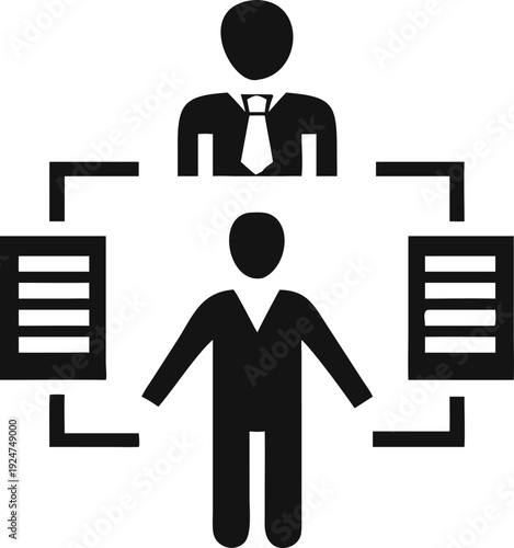 Business professionals actively engage in collaborative document exchange and information sharing within a team network