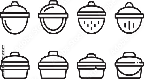 Assorted cooking pots and containers with various lid designs and steam holes Vector