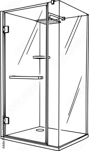 Hand drawn sketch of a modern glass shower cabin with sleek handle, perfect for illustrating bathroom renovation ideas