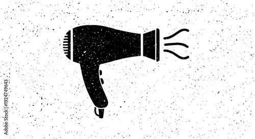 Black and white grunge texture hairdryer silhouette for beauty and personal care projects
