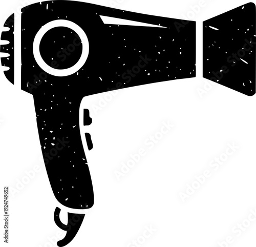 Black and white grunge texture hairdryer silhouette for beauty and personal care projects