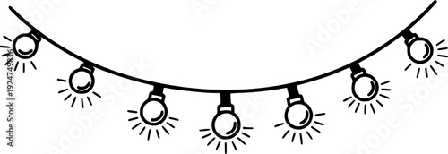 Simple outline string lights garland with multiple illuminated bulbs creates a festive and decorative atmosphere