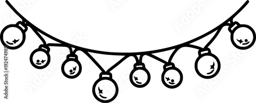 Simple outline string lights garland with multiple illuminated bulbs creates a festive and decorative atmosphere