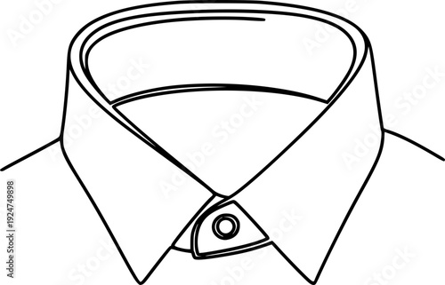 Simple black continuous line drawing of a classic shirt collar suitable for menswear branding, corporate identity, or textile industry presentations