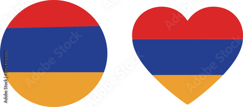Armenian flag circle and heart shapes on white background