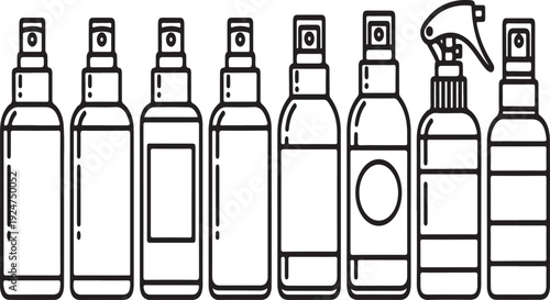 An assortment of cleaning products and a spray bottle for various household chores Vector