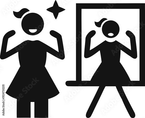 Confident Woman Reflecting on Her Image in a Mirror, Celebrating Self Acceptance