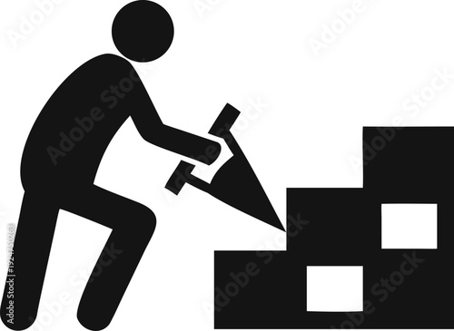 Construction Worker Building Steps with a Saw Symbolizing Progress and Growth