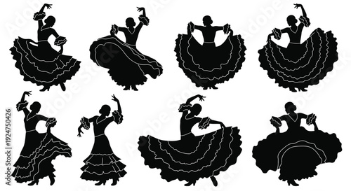 Flamenco dancers in silhouette a collection of dynamic poses